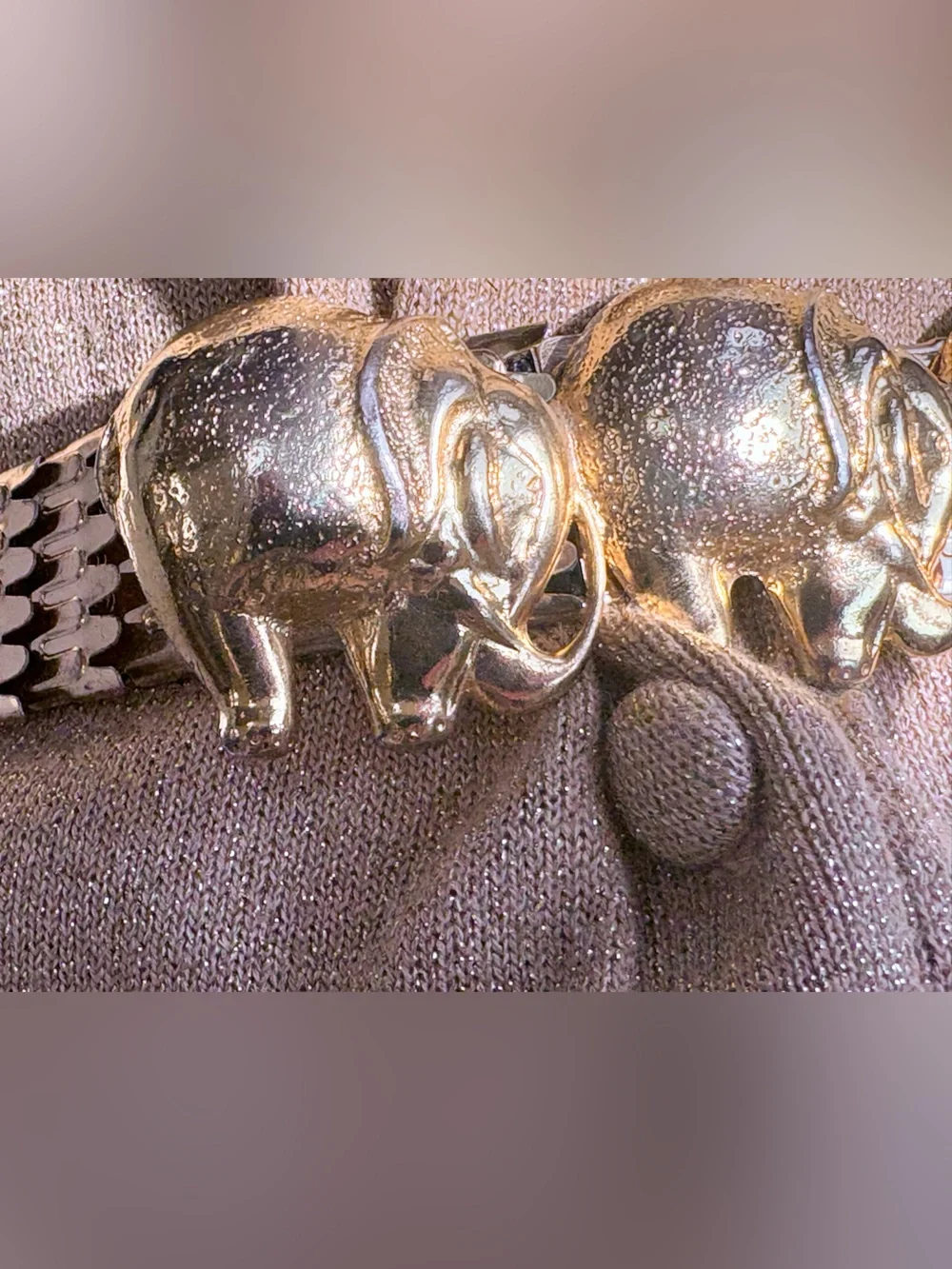 90s Accessory Accent NYC Lucky Elephants Gold Tone Metal Stretch Belt